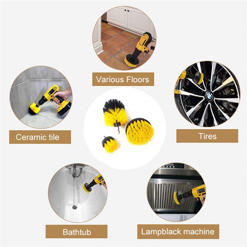 3Pcs/Set 2/3.5/4'' Electric Scrubber Brush Drill Brush Kit Plastic Round Cleaning Brush for Carpet Glass Car Tires Nylon Brushes