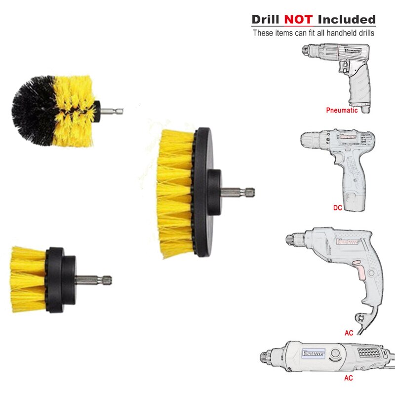 3Pcs/Set 2/3.5/4'' Electric Scrubber Brush Drill Brush Kit Plastic Round Cleaning Brush for Carpet Glass Car Tires Nylon Brushes