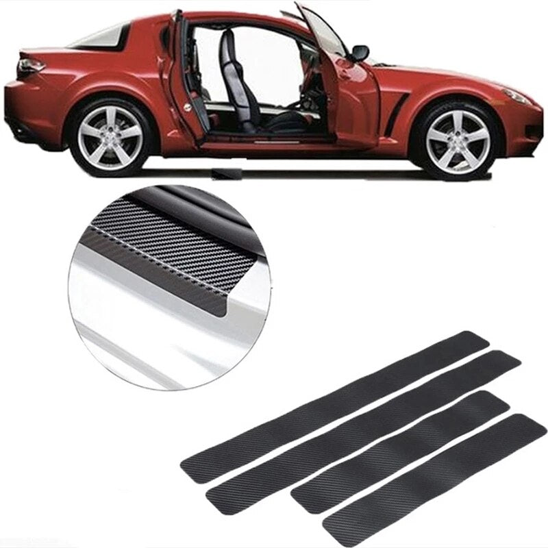 4Pcs Universal Car Stickers Car Door Sill Scuff Carbon Fiber Stickers Anti Scratch Pedal Protect Accessories