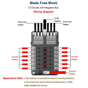 Car Boat Fuse Box Holder With 12 Way Blade Fuse Holder Block & Warning Indicator 12V~24V Power Distribution Panel Board