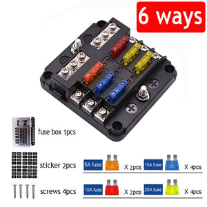 Car Boat Fuse Box Holder With 12 Way Blade Fuse Holder Block & Warning Indicator 12V~24V Power Distribution Panel Board