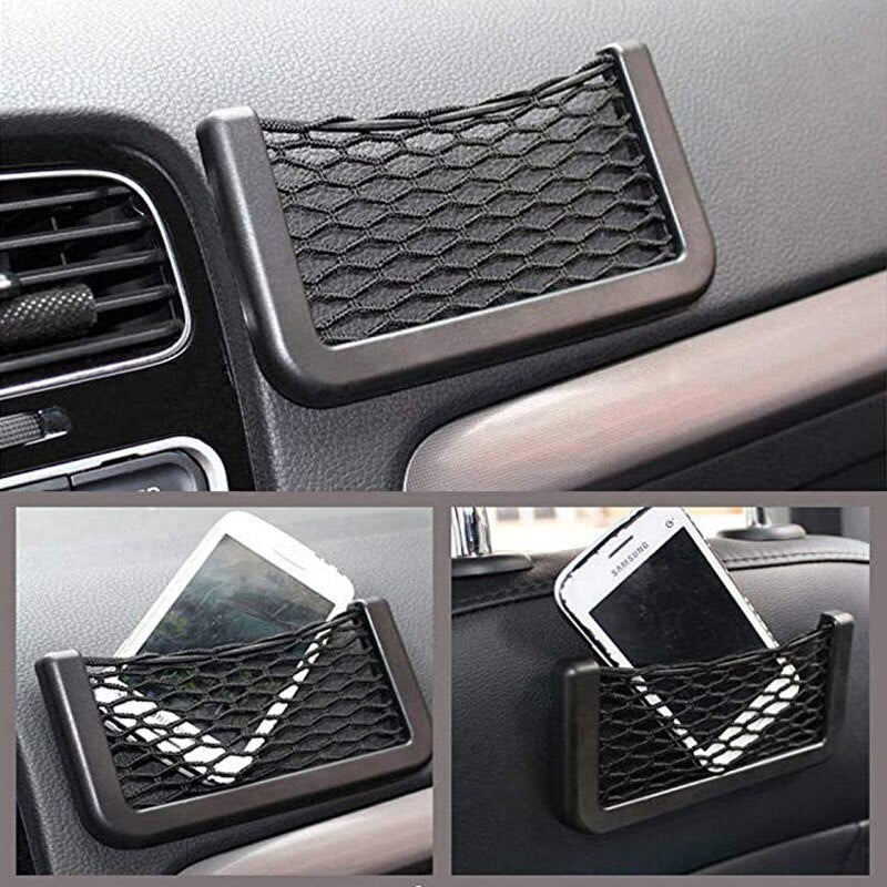 Car Organizer Auto Paste Net Pocket Car Net Bag Phone Holder Storage Car Mesh Net Holder Pocket For Wallet Keys Phone Pens